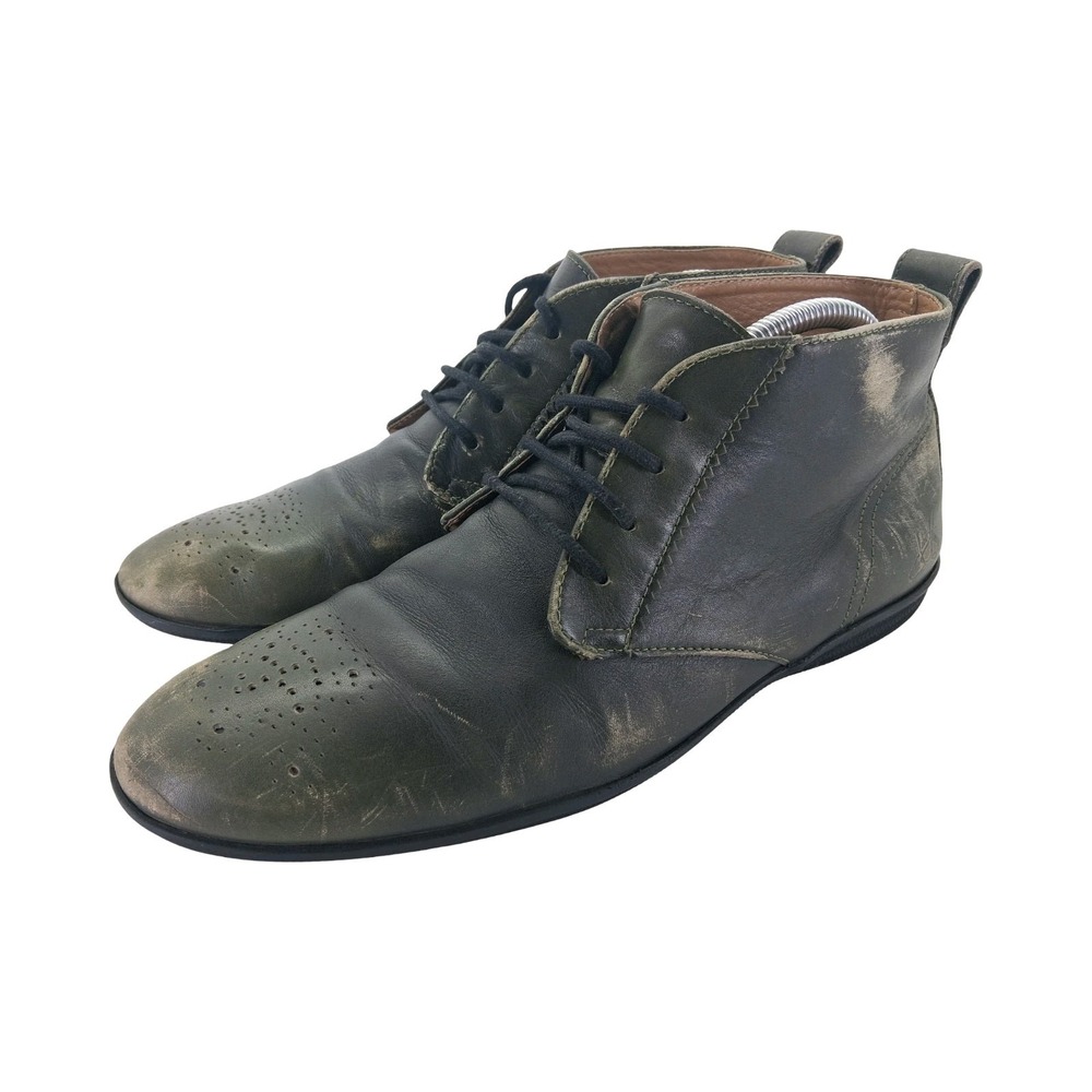 John Fluevog Boots Mens Size 9 Green Leather Distressed Chukka Ankle Boots